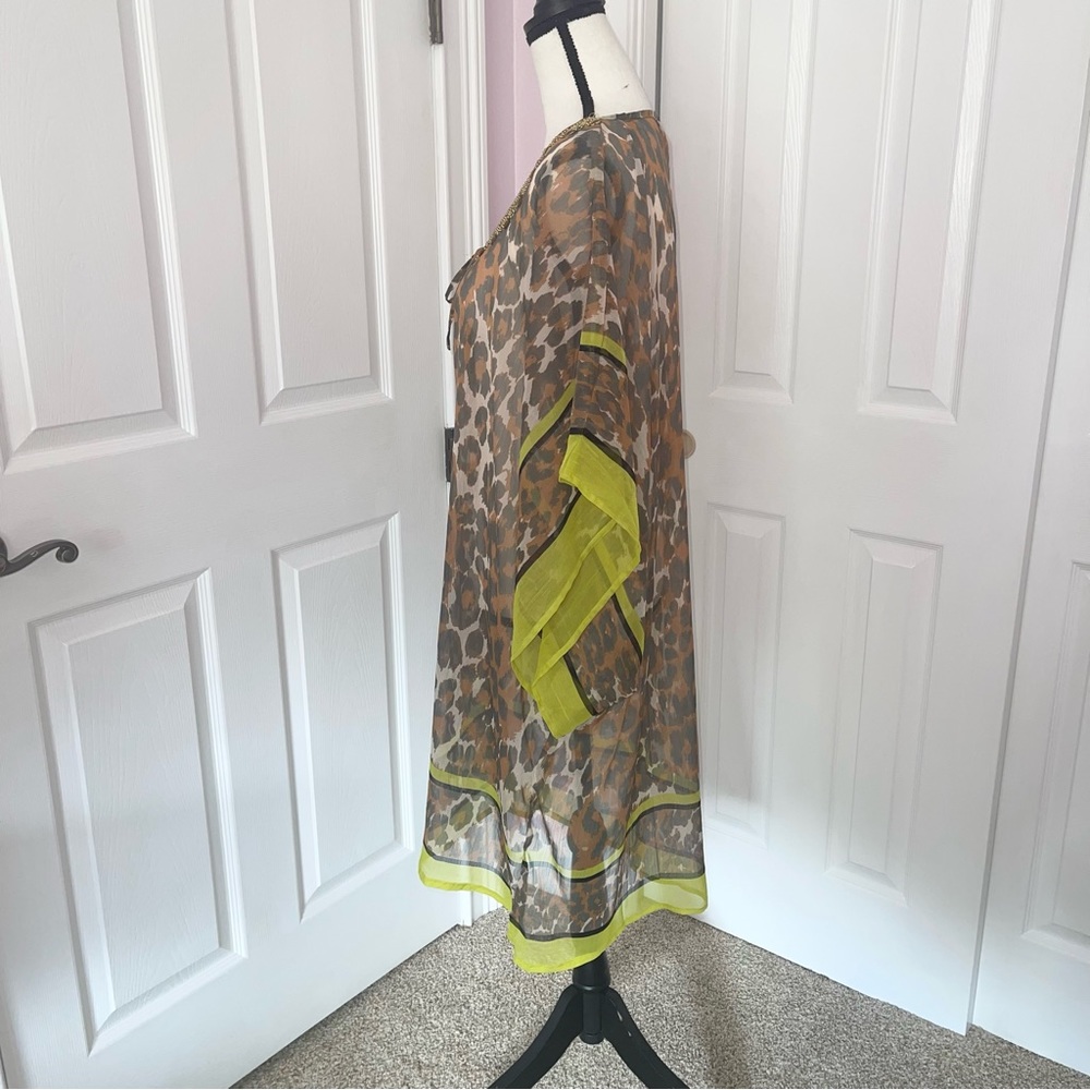 NWT Theodora Callum key lime brown leopard pattern swim cover up, one size - Picture 5 of 13
